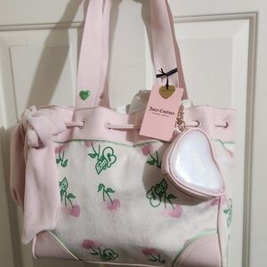 Juicy Couture Retro Cherry Tote Daydreamer Cream Pink NWT